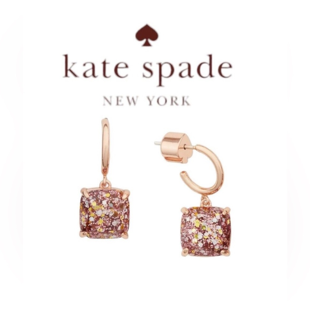 Kate Spade NEW Mini Square Rose Gold Color Glitter Earrings
